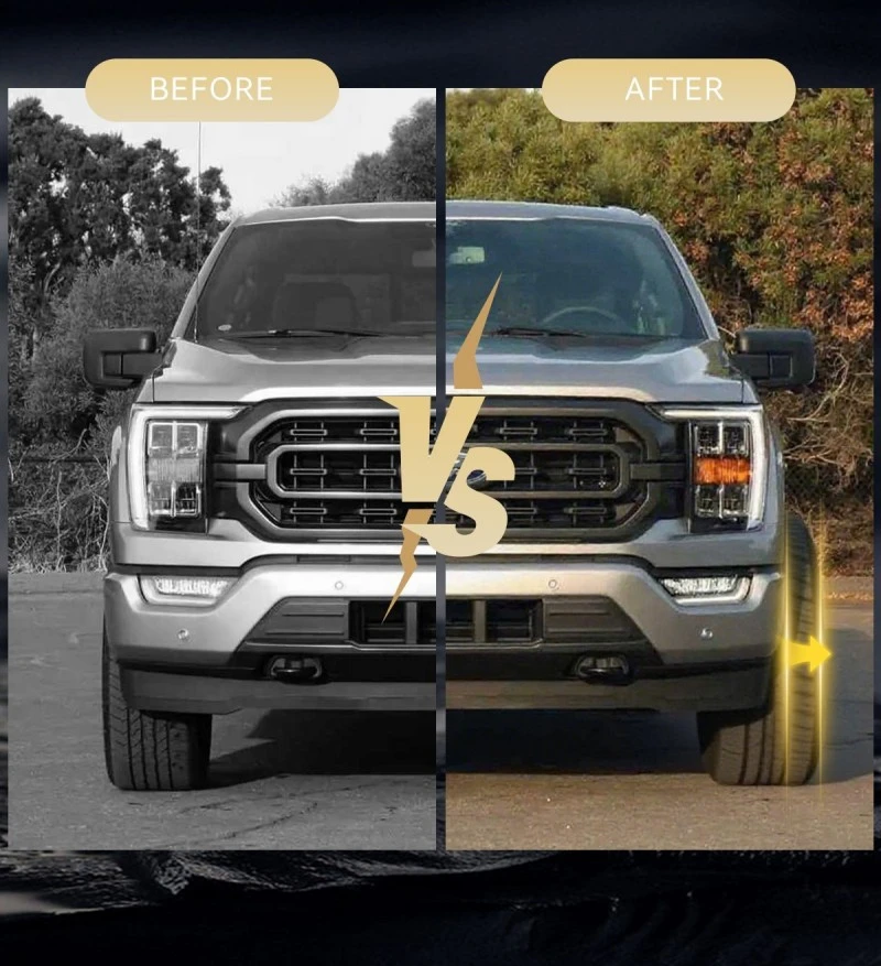 Before-and-after front view showing a wheel position change after spacer installation