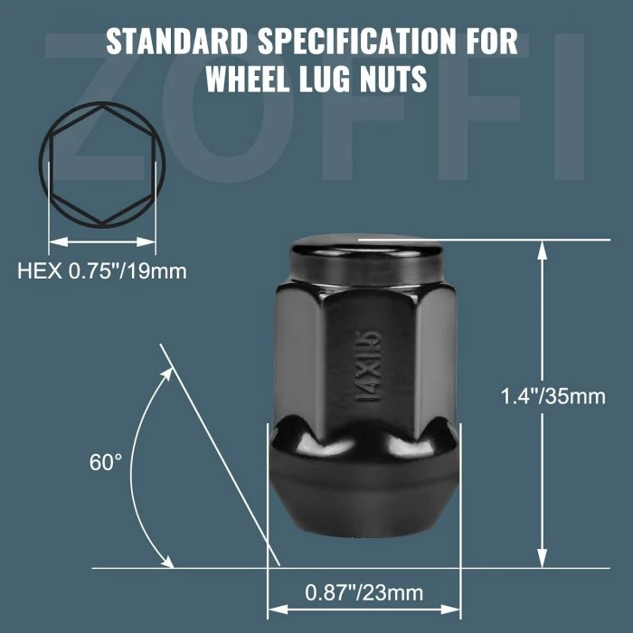 Dimensional measurement diagram for M14x1.5 Conical Seat Wheel Lug Bolts