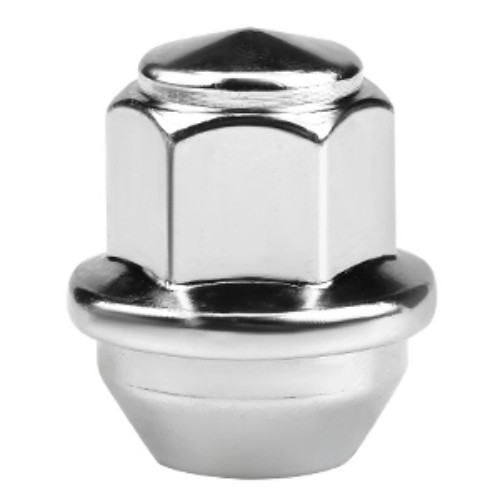 Silver closed-end bulge acorn wheel lug nut with conical seat