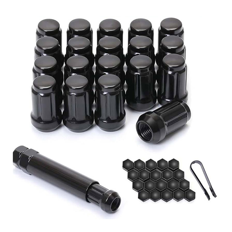 Black spline wheel lug nut set with matching installation key