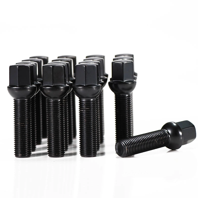 Black M14 wheel bolts with rounded ball seating surfaces