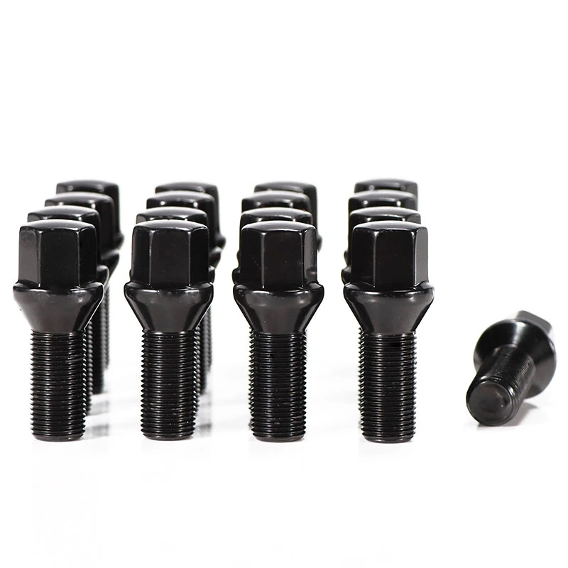 Black M14 wheel bolts with conical seating surfaces