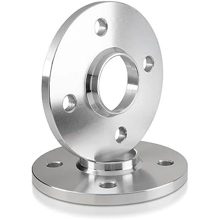 Pair of silver four-lug wheel spacers with raised center pilots